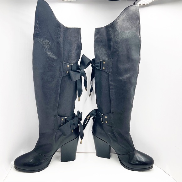 {Vanessa Bruno} Leather & Bows Over Knee Boots - Picture 6 of 16